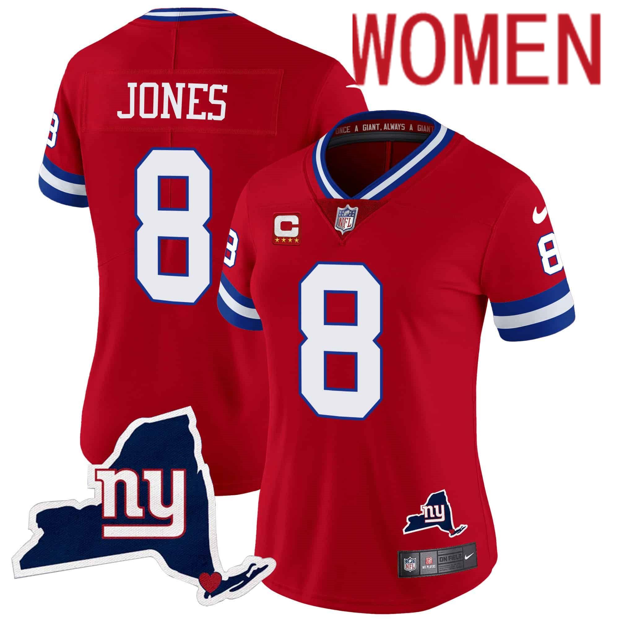 Women New York Giants #8 Jones Red 2024 Nike Map Patch Limited NFL Jersey
